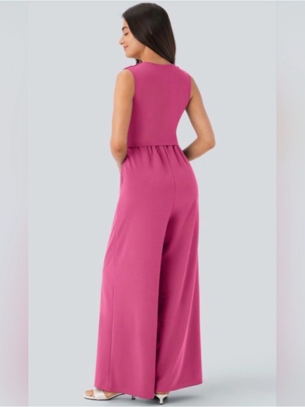 Halara Sleeveless V-Neck Wide-Leg Jumpsuit in Fuchsia New - Picture 3 of 6
